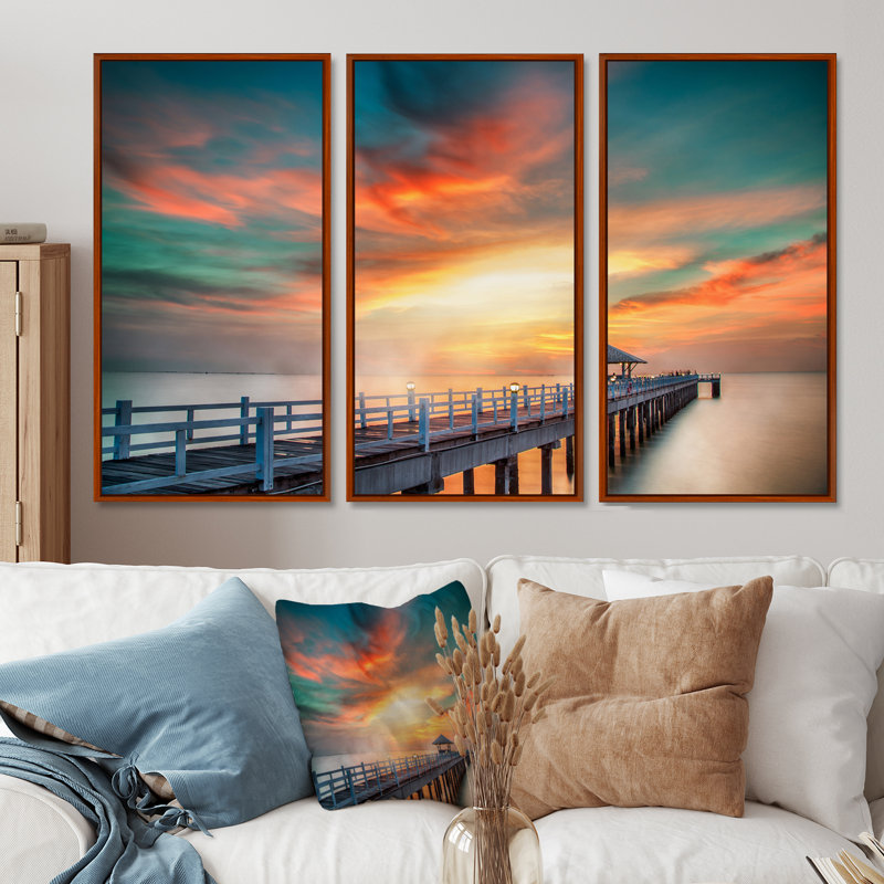 «Fascinating Sky and Wooden Bridge», reproduction de cadre flottant sur toile 3 pièces, H 40 po x l 60 po