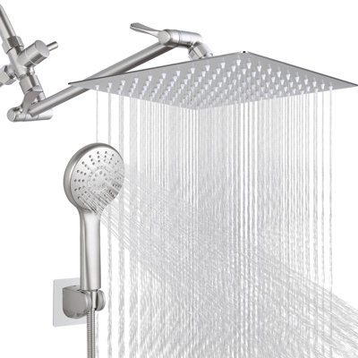 Brushed Nickel Dual Shower Heads with Handheld Spray Combo, 10 Inch Rainfall Shower Head