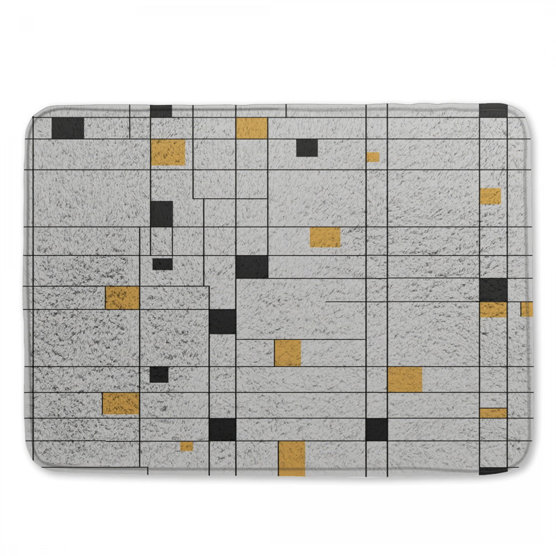 Tapis de bain blanc, blanc et jaune, 34in W x 21in L