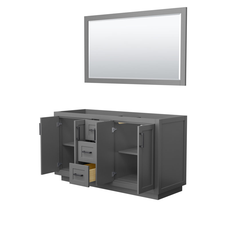 Base de meuble-lavabo double autoportante 59,25 po Miranda avec miroir 58 po Miranda, Gris mat / noir mat