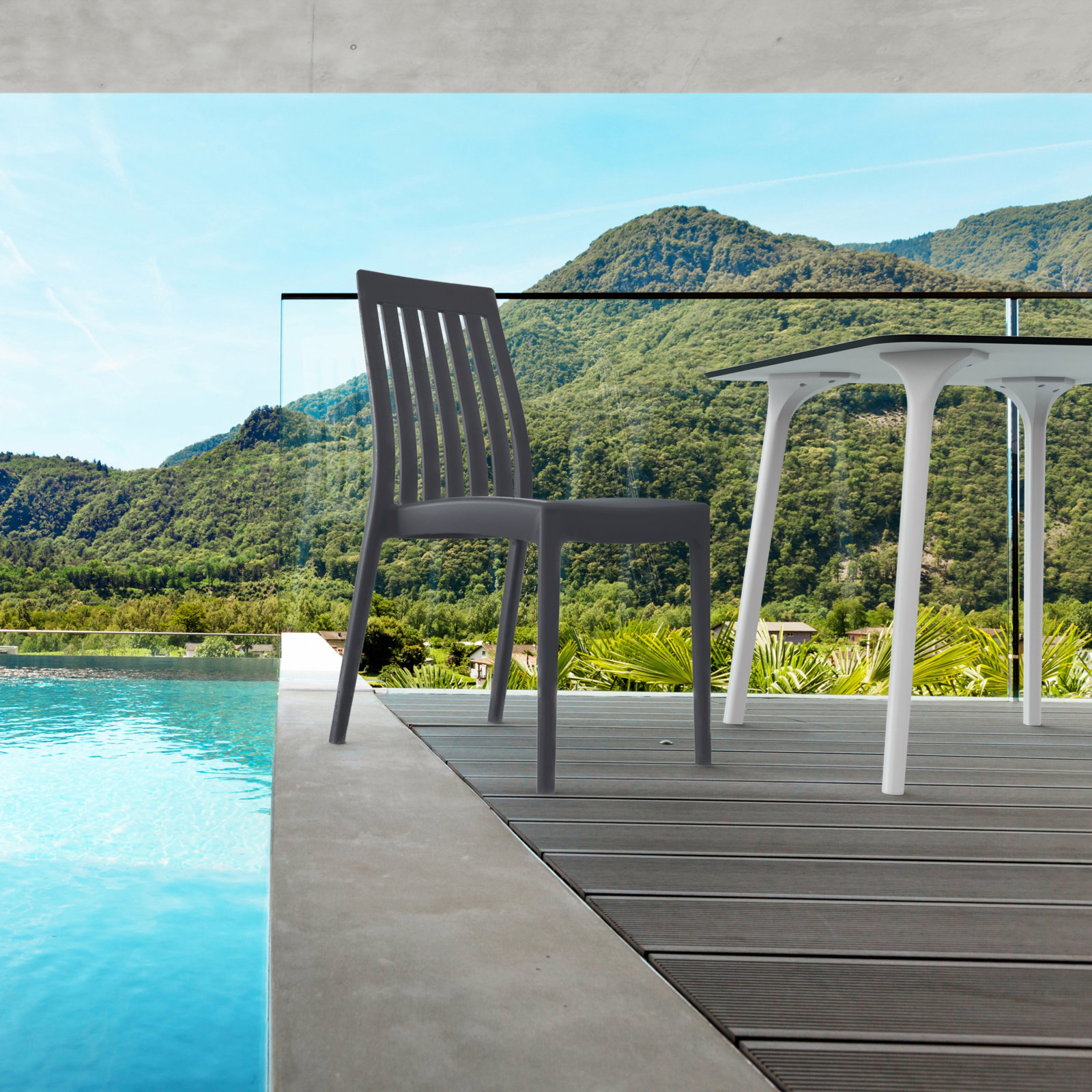Kenno Stackable Patio Side Chair, Dark Gray