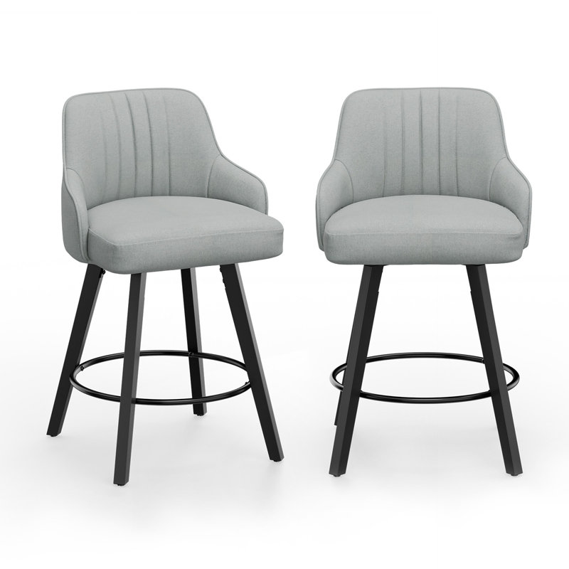 Modern Upholstered Swivel Bar Stool, Gray, 1