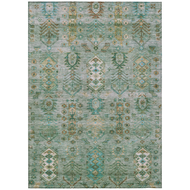 Machine Washable Indoor/Outdoor Xhevrie Sage Rug, Rectangle 5' x 7'6"