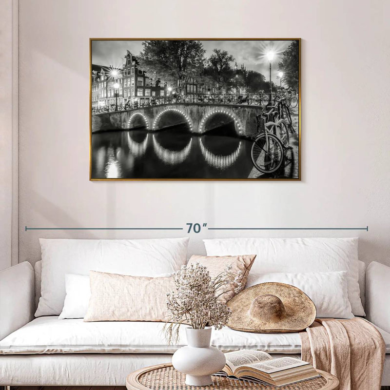 Vue moderne Amsterdam, Cadre flottant doré, 43 po x 29 po