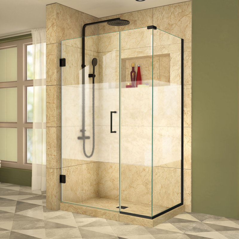 Unidoor Plus 38.5" W x 30.375" D x 72" H Frameless Pivot Rectangle Shower Enclosure with Fixed Panel, Matte Black