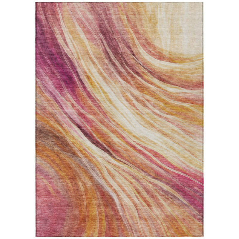 Machine Washable Indoor/Outdoor Chantille ACN2877 Swirls Rug, 9' x 12', Blush
