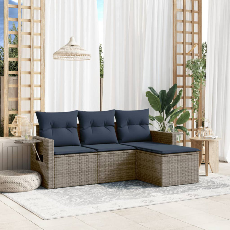 Ensemble de canapé de patio avec coussins 4 pièces Vidaxl, Blue Cushion/Gray Frame
