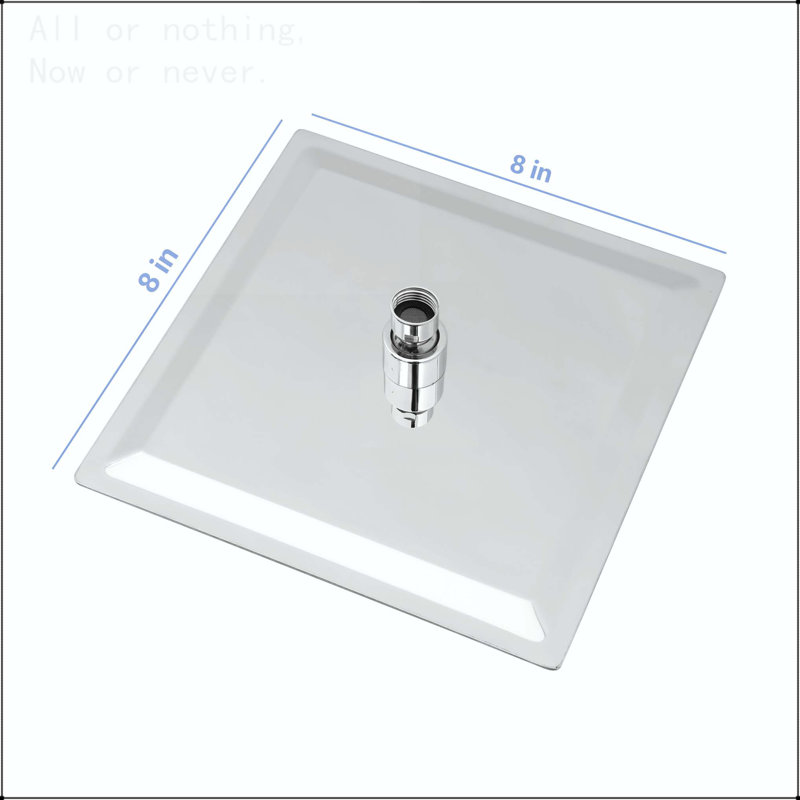 8" Square Rainfall Shower Head, Wall/Ceiling Mounted, Chrome, Chrome