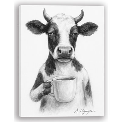 «Moody Moo - Morning Coffee Mood», art mural sur toile tendue