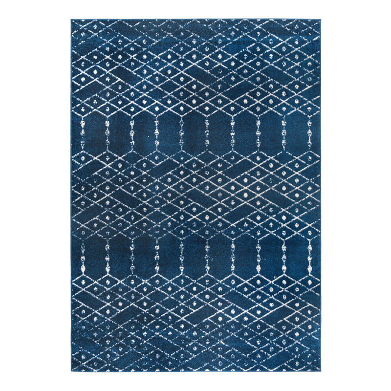 Tapis bleu marine / blanc Lenwood, Rectangle 7 pi x 10 pi