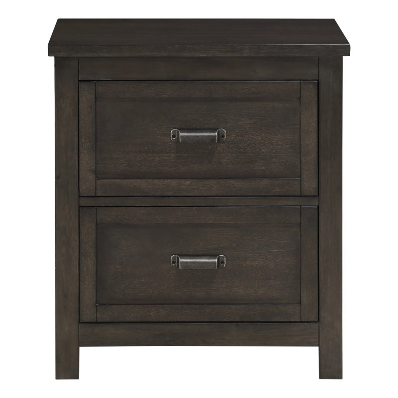 Table de chevet transitionnelle 1 pièce à finition cerisier foncé pour chambre à coucher, 2 tiroirs, poignées coupes en bronze, sans assemblage, glissières à roulement, H 25 po x 18 po en bois de 28 po, tiroirs avec quincaillerie,