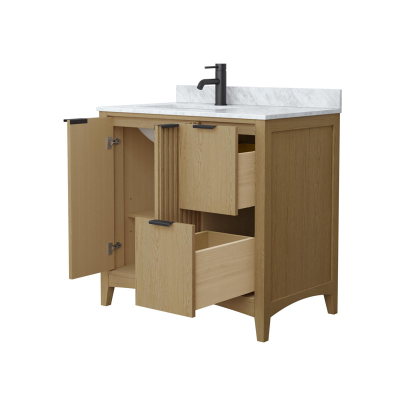 Palmilla 36" Freestanding Single Bathroom Vanity with Marble Top, Matte Black, Beige