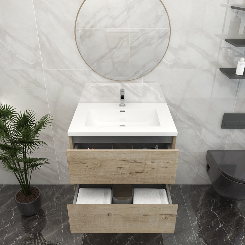 Ensemble de meuble-lavabo mural simple 30 po, Chêne blanc