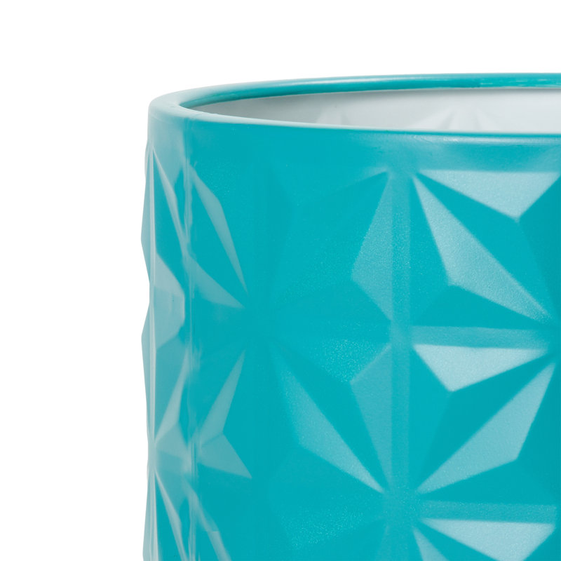 Turquoise and Gold Metal Indoor Planter Set with 4-Leg Base