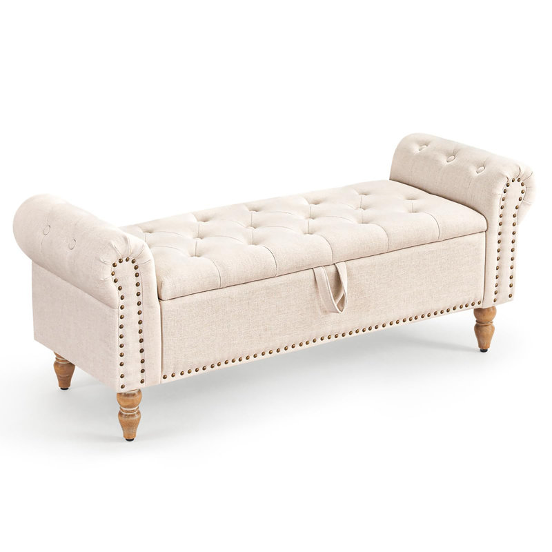 51” Storage Bench with Button-Tufted, Beige