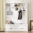 3-In-1 Hall Tree 59" Wide With 5 Hooks And Bench And Drawers, Muti-Functional Entryway Coat Rack, Modern Tall Storage Bench With Handles-1677090126