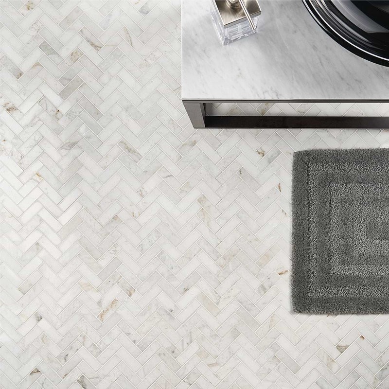 Alaska White Herringbone Polished Marble Tile