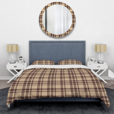 Brown Checked Tartan Polyester Plaid Duvet Cover