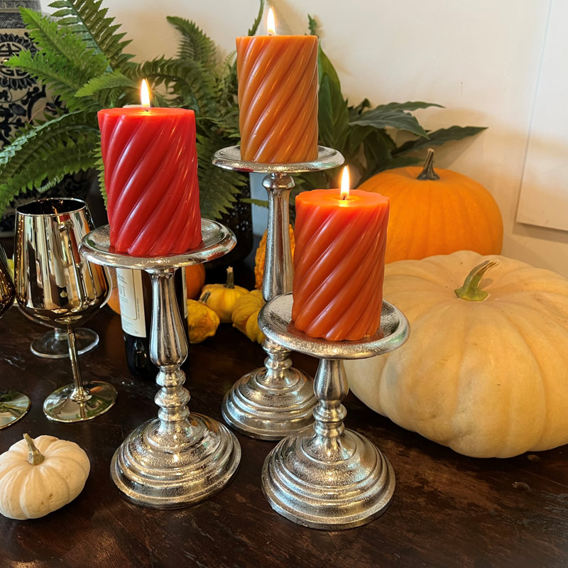 Set Of Two Espresso and Silver Pillar Tabletop Pillar Candle Holders Set Of Two Espresso and Silver Pillar Tabletop Pillar Candle Holders