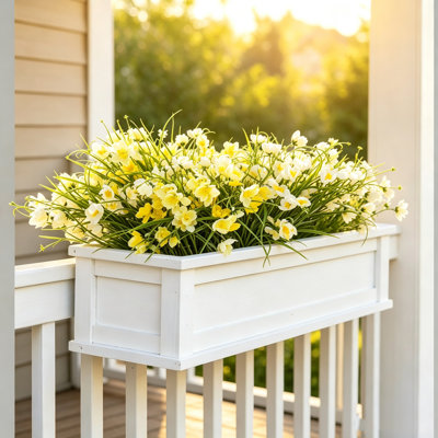 Lot de 8 bouquets de fausses jonquilles et lotus artificiels résistants aux UV, pour décoration de jardin, de porche, de terrasse ou de jardin suspendu, blanc et jaune.