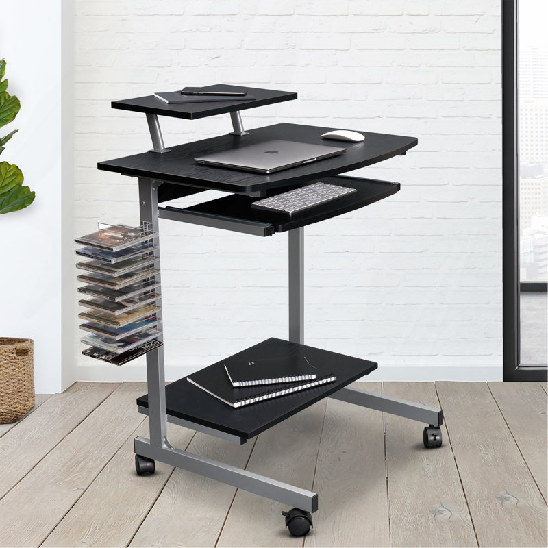 Chariot d'ordinateur compact avec rangement, espresso