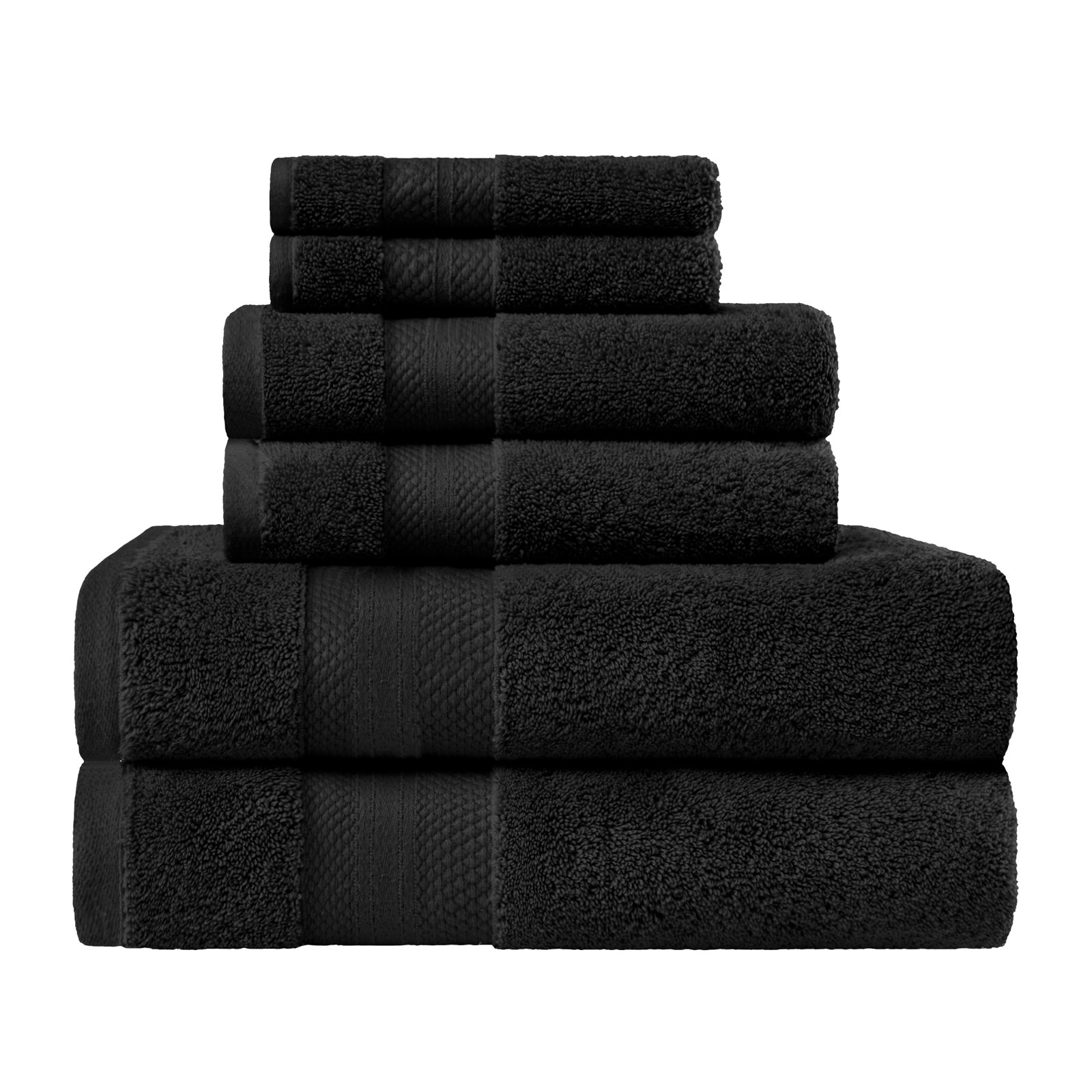 Finnian Ultra-Plush Heavyweight, 100% Turkish Towel Collection, Black, 6 Piece Towel Set