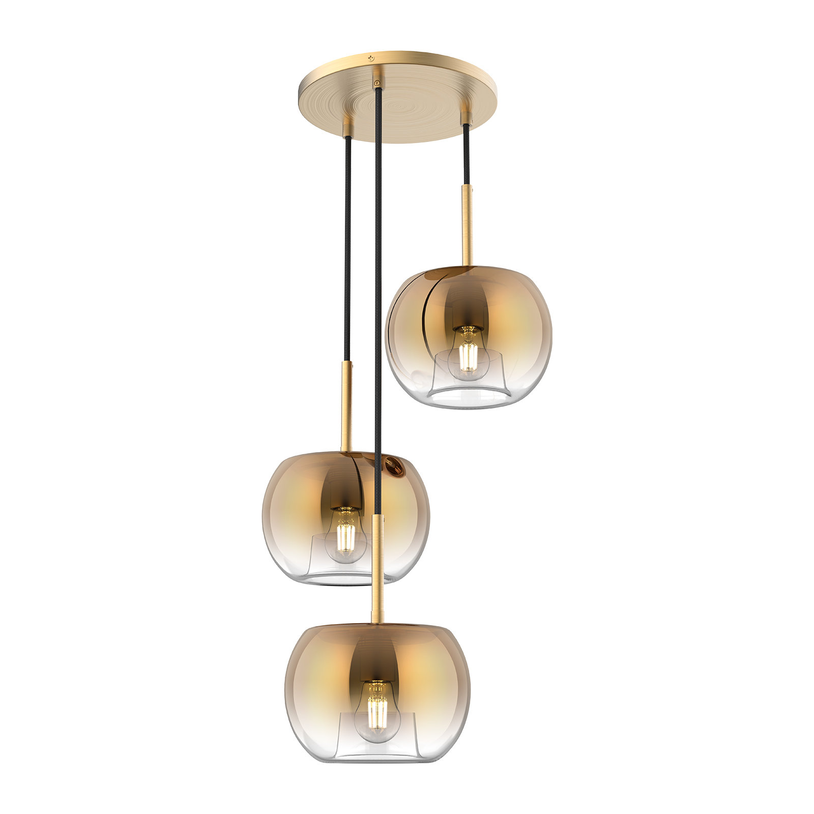 Samar 3 Light Glass Steel Pendant, Brushed Gold/Copper