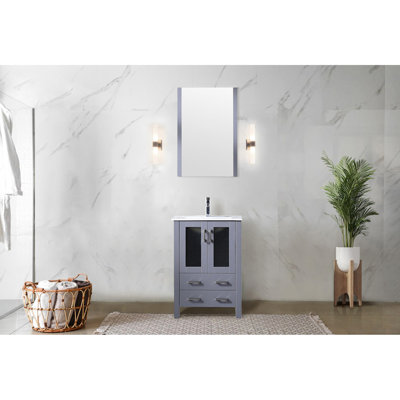 Gris foncé 24 po L x P 18,25 po, comptoir en céramique blanc, robinet, comptoir à miroir avec largeur de comptoir avec robinet et teinture
