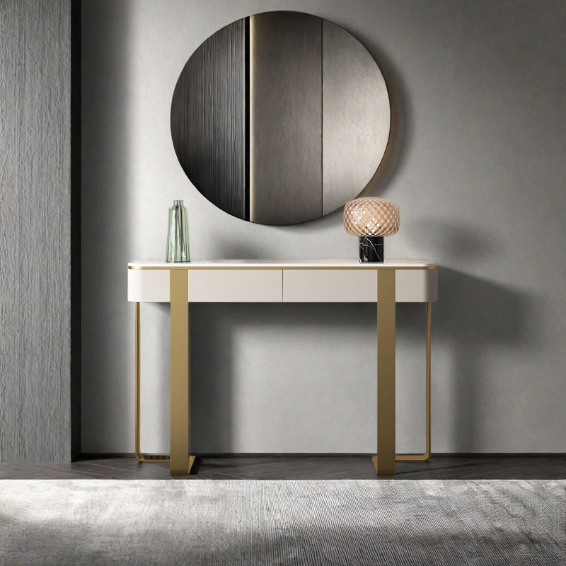 Console moderne de luxe moderne, Or champagne, H 33,46 po x l 47,24 po x P 13,78 po, Blanc