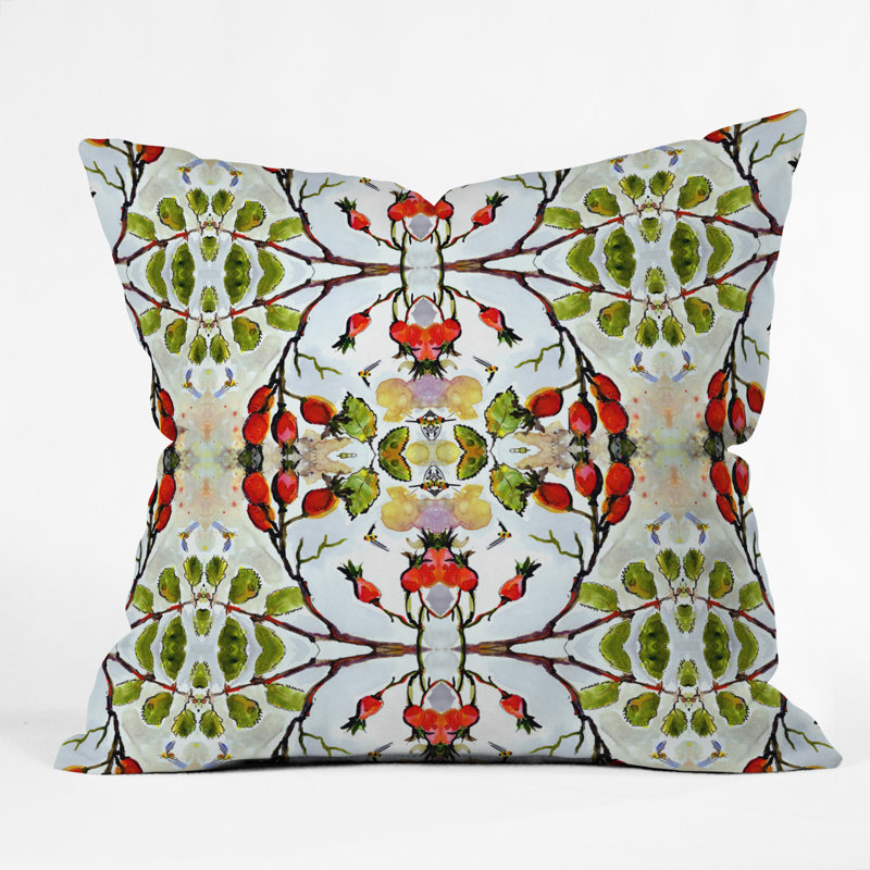 Ginette Fine Art Rose Hips and Bees Pattern Square Pillow Cover & Insert, 16" x 16"