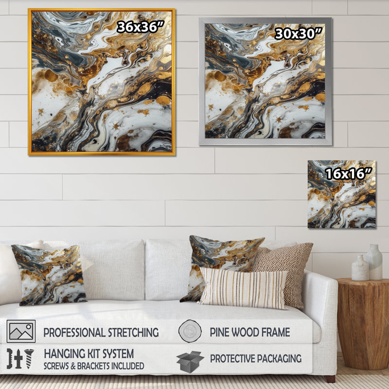 Malbon, œuvre d'art avec tourbillons de marbre III sur toile, H 16 po x l 16 po x P 1 po, Toile tendue