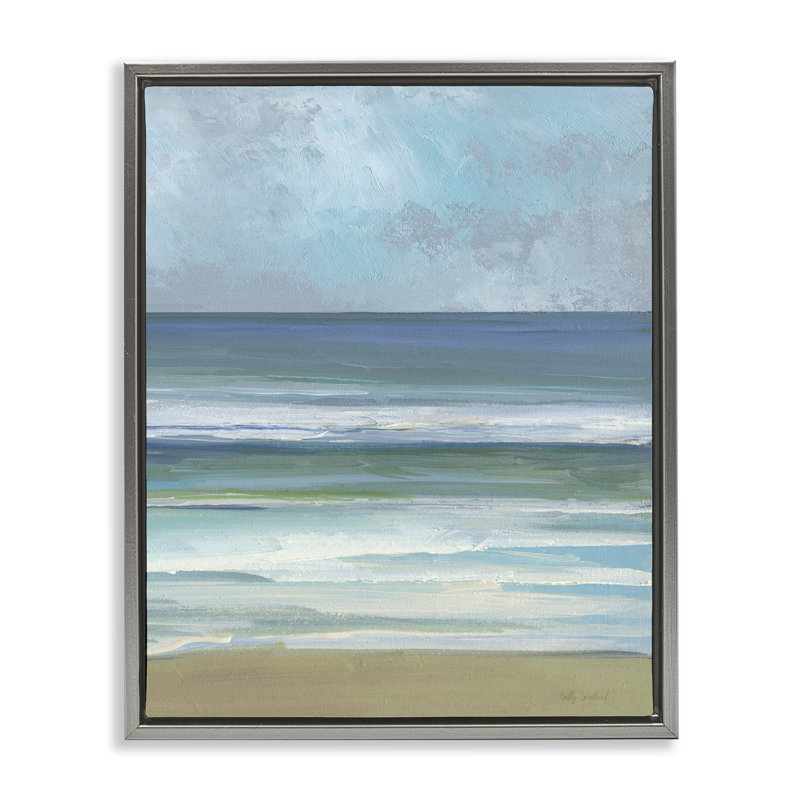 Cadre flottant Calming Blue Waves Impression, design par Sally Swatland, H 21 po x l 17 po, Cadre flottant gris lustré