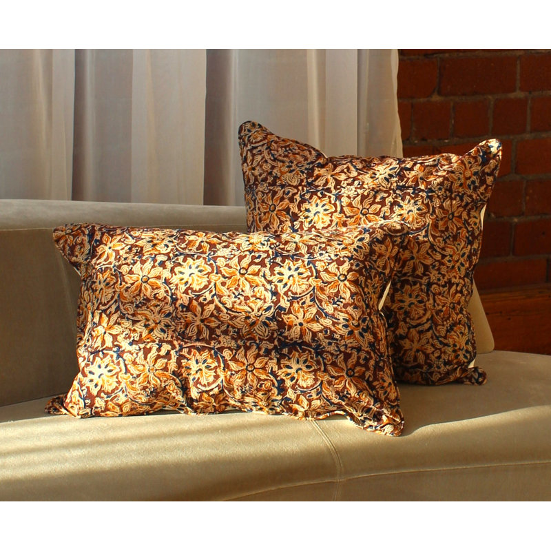 Housse de coussin lombaire en coton uni, Floral brun