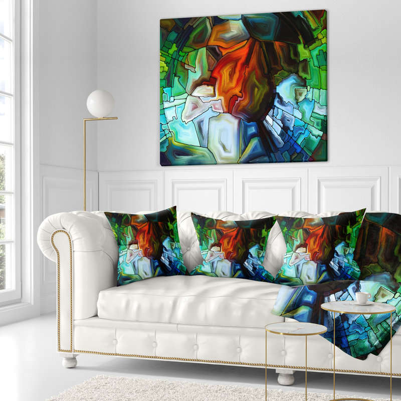 Conception abstraite de vitrail - Coussin imprimé abstrait, 18 po x 18 po, Coussin décoratif