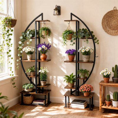 2Pcs Half Moon Plant Stand 14-Tier Flower Pots Rack For Indoor Homes, Patios, Yards