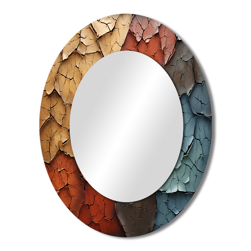Blue Beige Abstract Redwood Tree Collage - Traditional Oval Wall Mirror, 43" x 33"