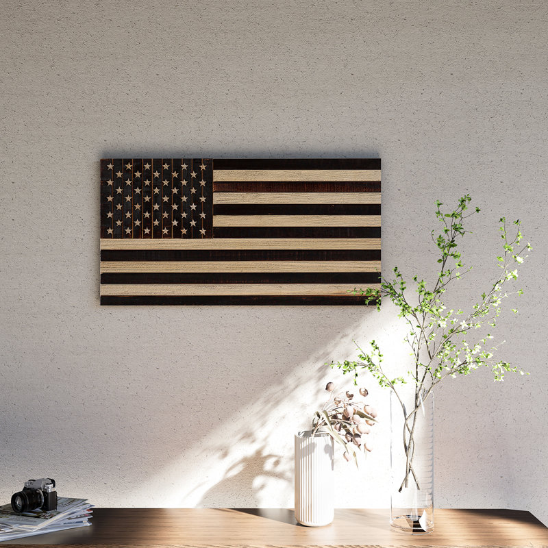 Décoration murale drapeau américain, Noir, H 19,5 po x l 37 po x P 0,8 po