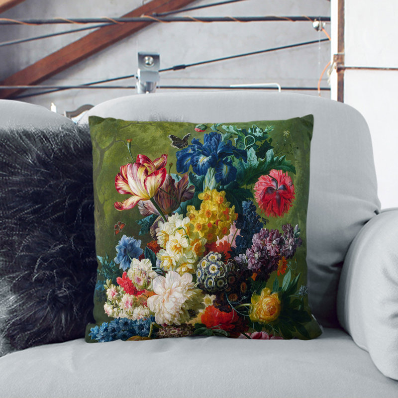 Still Life With Flowers Vol.1 Square Throw Cushion, Stone, 40cm H x 40cm W x 15cm D