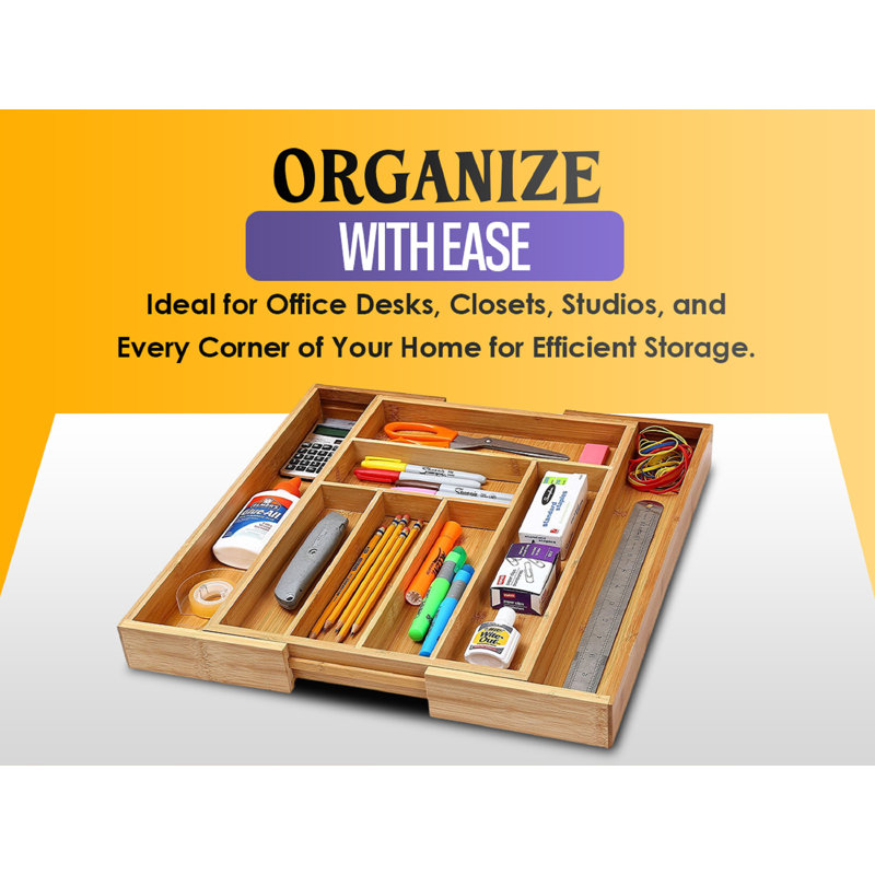 Kelloch 2"H x 12"W x 18"D Bamboo  Drawer Organizer Adjustable