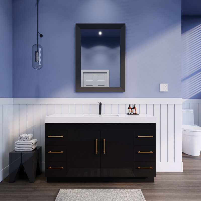 60'' Single Bathroom Vanity with Acrylic Top, Gloss Black