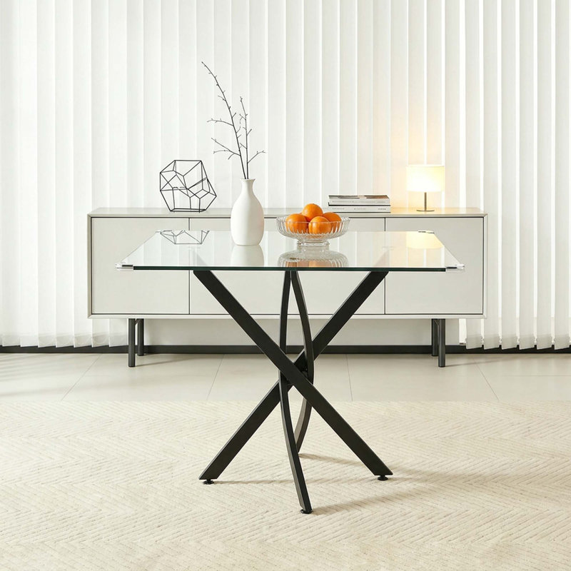Brintney Contemporary Square Clear Dining Tempered Glass Table with Stainless Steel Legs,dinning table,dining room table