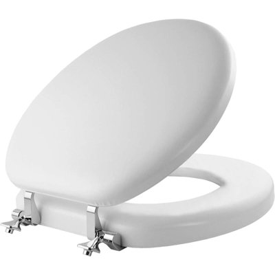 Mayfair Padded Toilet Seat with Chrome Hinges that will Never Loosen, ROUND, White