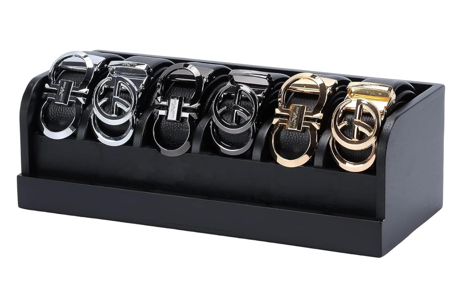 RIVERCITY CUSTOM INC. Bamboo Belt Organizer Box,6 Grids Belt