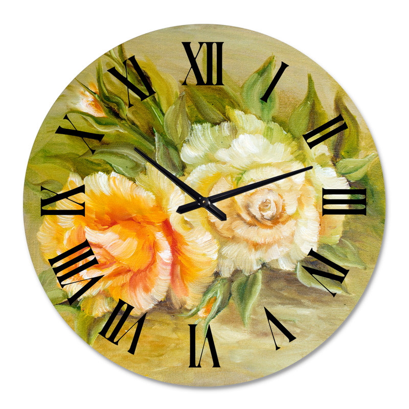 Vignes roses blanches et jaunes - horloge murale traditionnelle, Moyenne
