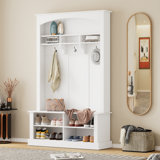 47.2'' Wide Hall Tree With Bench And Shoe Storage, Multi-Functional Storage Bench With 3 Hanging Hooks & Open Storage Space, Rectangle Storage & Shelves Coat Rack For Hallway