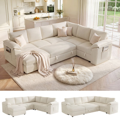 107" U Shaped Modular Sofa, Comfy Sectional Couch with Moveable Ottoman for Living Room