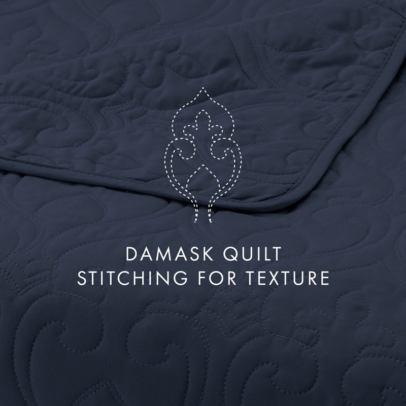 Navy King Microfiber Puff Quilted Coverlet Set
