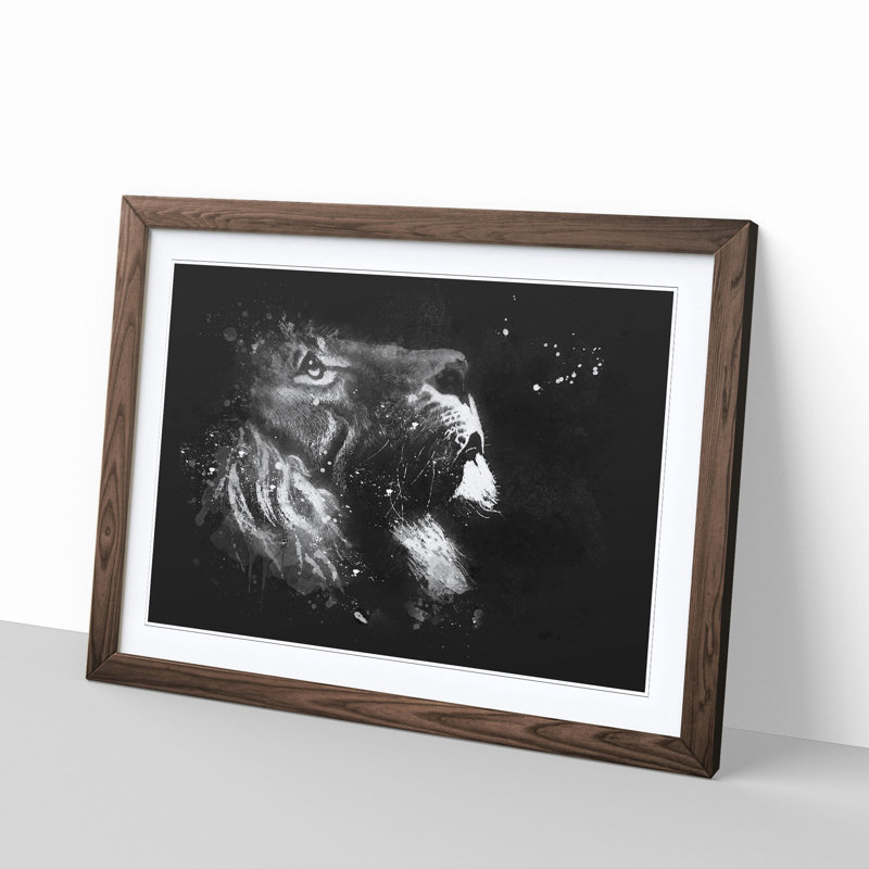 Majestic Lion Illustration - Picture Frame Graphic Art Print, Walnut Framed, 62cm H x 87cm W x 2cm D