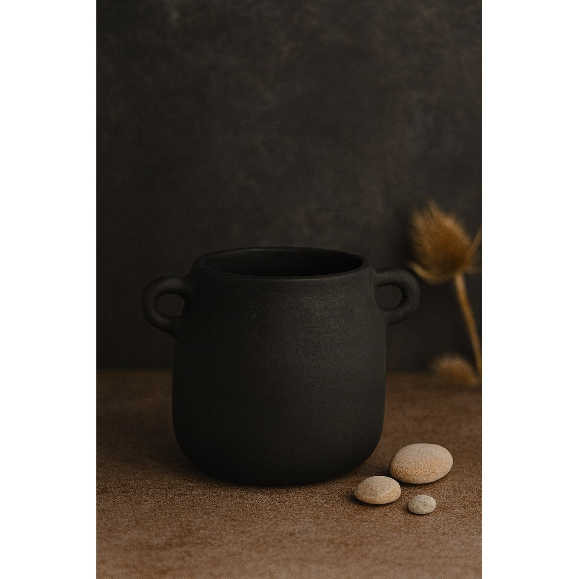 Terracotta Vase Natural H 8.1" & Dia 6.7", Black 