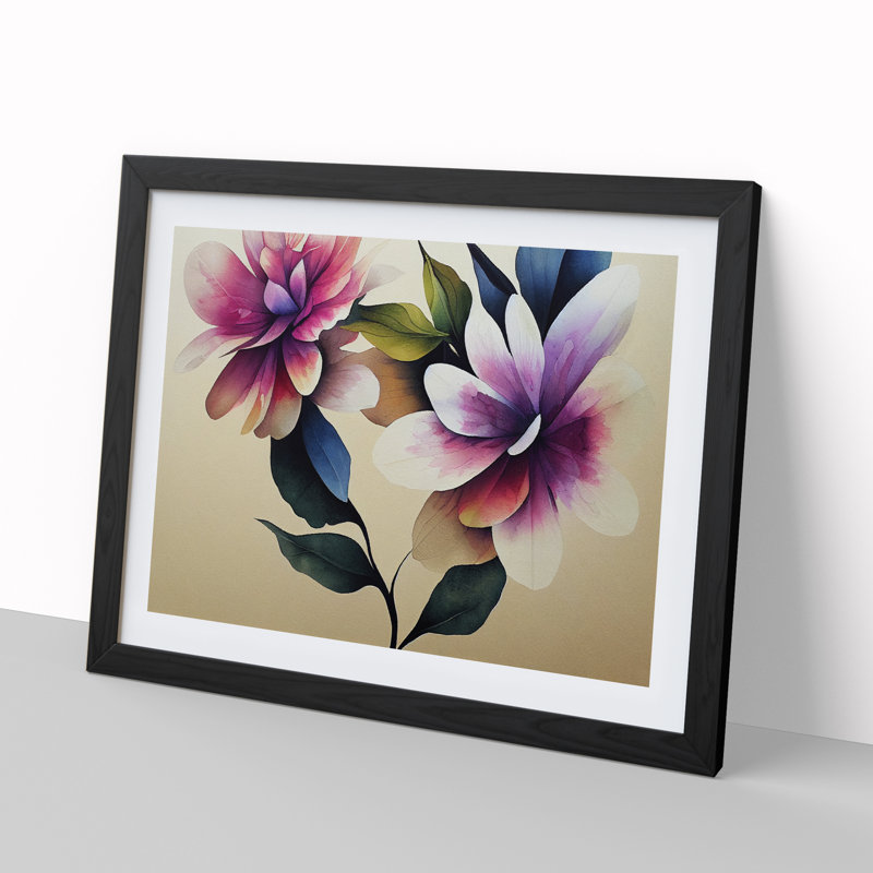 Charming Watercolour Flowers - Single Picture Frame Painting, 34cm H x 46cm W x 2cm D, Black